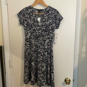 Blue and white floral dress. Size 2. Short sleeves.